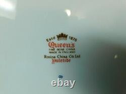 Rosina China Co. Queens Fine Bone China England Yuletide Set Of 8 Dinner Plates