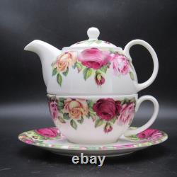 Roy Kirkham Garden Rose Tea for One Set Bone China England 2004 Stacking 4pc