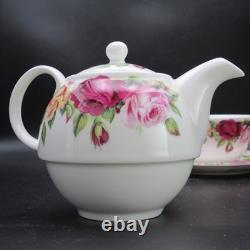 Roy Kirkham Garden Rose Tea for One Set Bone China England 2004 Stacking 4pc