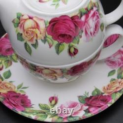 Roy Kirkham Garden Rose Tea for One Set Bone China England 2004 Stacking 4pc