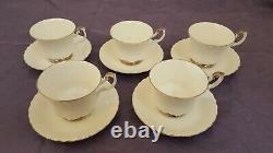 Royal Albert Bone China Chantilly Platinum Set Of 5 Teacups + Saucers England