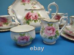 Royal Albert Bone China England 17 Piece Set American Beauty Pink Rose Teapot