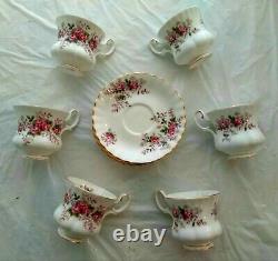 Royal Albert Bone China England Lavender Rose Tea Set 14 Pieces 6 Cups Saucers