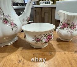 Royal Albert Bone China England Lavender Rose Tea Set Teapot, Creamer And Sugar