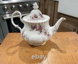 Royal Albert Bone China England Lavender Rose Tea Set Teapot, Creamer And Sugar