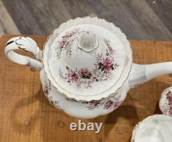Royal Albert Bone China England Lavender Rose Tea Set Teapot, Creamer And Sugar