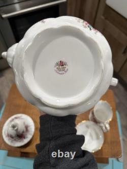 Royal Albert Bone China England Lavender Rose Tea Set Teapot, Creamer And Sugar