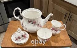 Royal Albert Bone China England Lavender Rose Tea Set Teapot, Creamer And Sugar