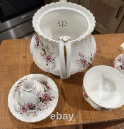 Royal Albert Bone China England Lavender Rose Tea Set Teapot, Creamer And Sugar