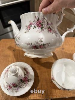 Royal Albert Bone China England Lavender Rose Tea Set Teapot, Creamer And Sugar