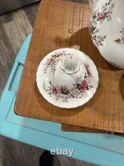 Royal Albert Bone China England Lavender Rose Tea Set Teapot, Creamer And Sugar