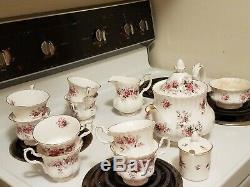Royal Albert Bone China England Lavender Rose Tea Set, Teapot, Cups/Saucers