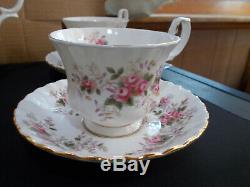 Royal Albert Bone China England Lavender Rose Tea Set, Teapot, Cups/Saucers for 4