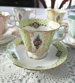 Royal Albert Bone china England Pierrette Series Cup and Saucer Set of 5