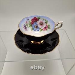 Royal Albert Cup & Saucer Set Milady Series Floral Black & Gold Accents