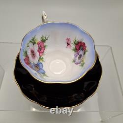 Royal Albert Cup & Saucer Set Milady Series Floral Black & Gold Accents