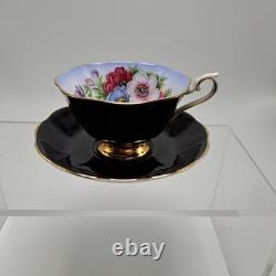 Royal Albert Cup & Saucer Set Milady Series Floral Black & Gold Accents
