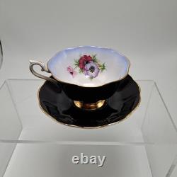 Royal Albert Cup & Saucer Set Milady Series Floral Black & Gold Accents