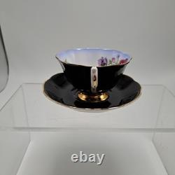 Royal Albert Cup & Saucer Set Milady Series Floral Black & Gold Accents