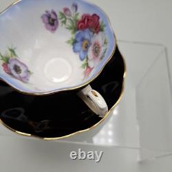 Royal Albert Cup & Saucer Set Milady Series Floral Black & Gold Accents