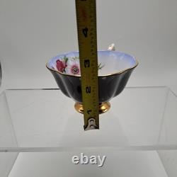 Royal Albert Cup & Saucer Set Milady Series Floral Black & Gold Accents Royal Albert Cup & Saucer Set Milady Series Floral Black & Gold Accents