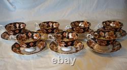 Royal Albert Derby Heirloom Imari 7 Cups & Saucers Bone China Gold Trim England