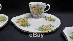 Royal Albert England Bone China Tea Rose Yellow Set of 4 Snack Plate & Cup Sets
