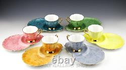 Royal Albert England GOSSAMER MULTICOLOR SNACK PLATE SAUCERS AND CUPS Set of 6