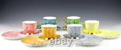 Royal Albert England GOSSAMER MULTICOLOR SNACK PLATE SAUCERS AND CUPS Set of 6