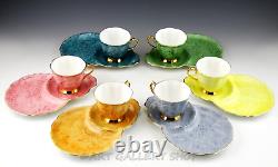 Royal Albert England GOSSAMER MULTICOLOR SNACK PLATE SAUCERS AND CUPS Set of 6