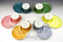 Royal Albert England GOSSAMER MULTICOLOR SNACK PLATE SAUCERS AND CUPS Set of 6