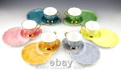 Royal Albert England GOSSAMER MULTICOLOR SNACK PLATE SAUCERS AND CUPS Set of 6