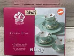 Royal Albert England Polka Rose 12pc Dinnerware Set Mint Green New