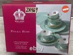 Royal Albert England Polka Rose 12pc Dinnerware Set Mint Green New