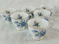 Royal Albert England White Vintage Bone China Tea Set Forget Me Not Blue Flowers