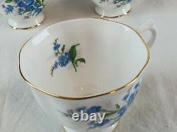 Royal Albert England White Vintage Bone China Tea Set Forget Me Not Blue Flowers