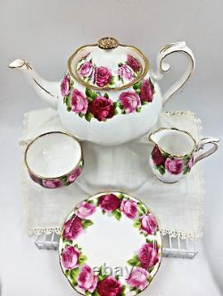 Royal Albert Fine Bone China Old English Rose 18 Piece Tea Set with 4 Cup Teapot