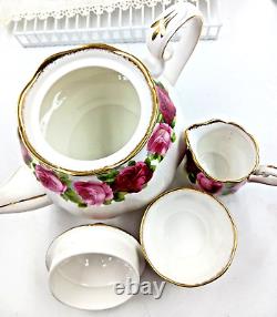 Royal Albert Fine Bone China Old English Rose 18 Piece Tea Set with 4 Cup Teapot