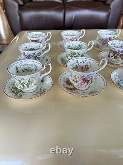 Royal Albert Flower Of The Month Complete Set Of 12 Cups & Saucers Vtg