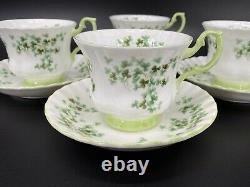 Royal Albert Green Shamrock Tea Cup Saucer Set x 4 Bone China England