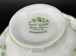 Royal Albert Green Shamrock Tea Cup Saucer Set x 4 Bone China England