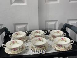 Royal Albert Moss Rose cream soup and saucers(6) England