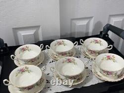 Royal Albert Moss Rose cream soup and saucers(6) England