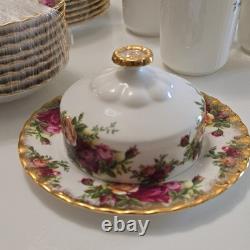 Royal Albert Old Country Roses Bone China Dinner Set England 1962, 87 pieces