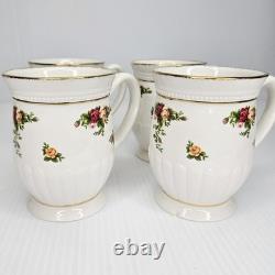 Royal Albert Old Country Roses Fluted Mugs Set of 4 Bone China England Gold RARE