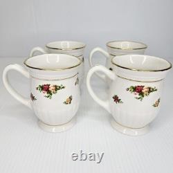Royal Albert Old Country Roses Fluted Mugs Set of 4 Bone China England Gold RARE