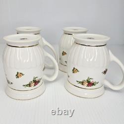 Royal Albert Old Country Roses Fluted Mugs Set of 4 Bone China England Gold RARE