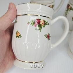 Royal Albert Old Country Roses Fluted Mugs Set of 4 Bone China England Gold RARE