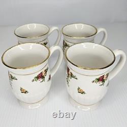 Royal Albert Old Country Roses Fluted Mugs Set of 4 Bone China England Gold RARE