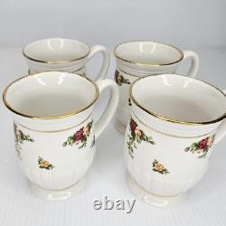Royal Albert Old Country Roses Fluted Mugs Set of 4 Bone China England Gold RARE
